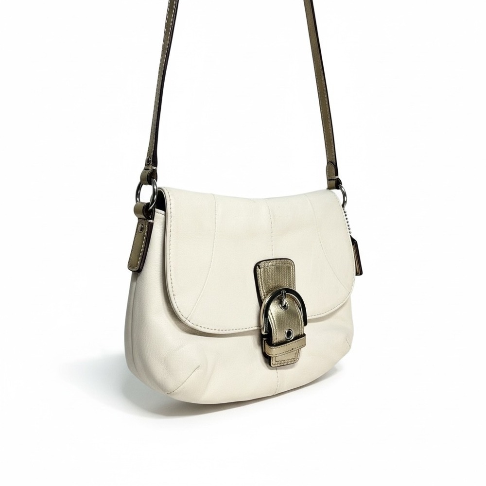 Coach Cream Leather Flap Buckle‎ Crossbody Bag Gold Accents
